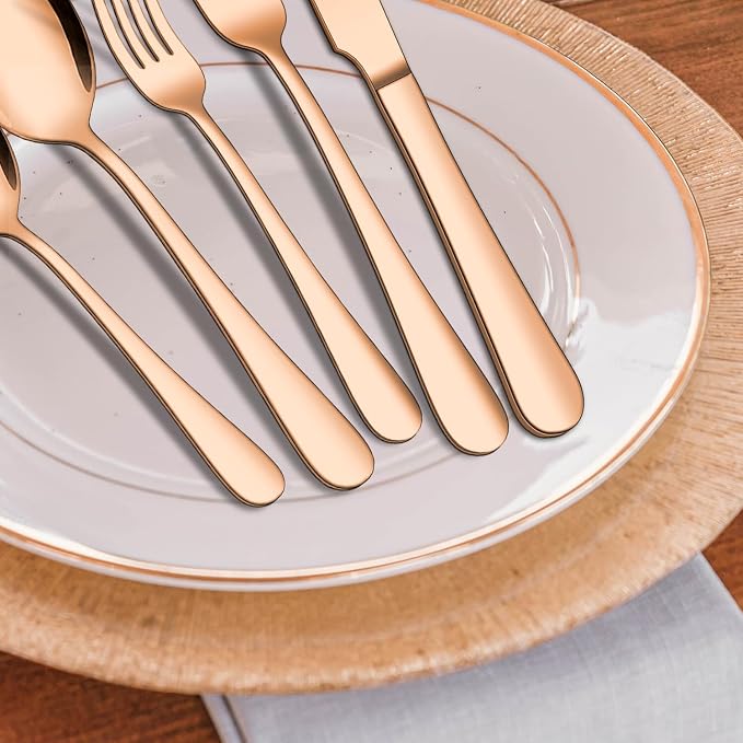 ENLOY 20 Piece Silverware Set, Rose Gold Stainless Steel Cutlery Set for 4 | Kitchen Utensil Set Service for 4, Include Heavy Duty Knife Fork Spoon, Mirror Polished for Home, Kitchen, Dishwasher Safe