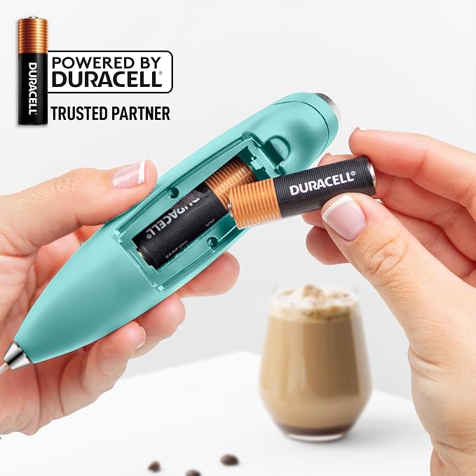 Zulay Kitchen Powerful Milk Frother Wand With Duracell Batteries - Ultra Fast Handheld Drink Mixer - Electric Whisk Foam Maker for Coffee, Lattes, Cappuccino & Matcha - Double Whisk - Fresh Mint