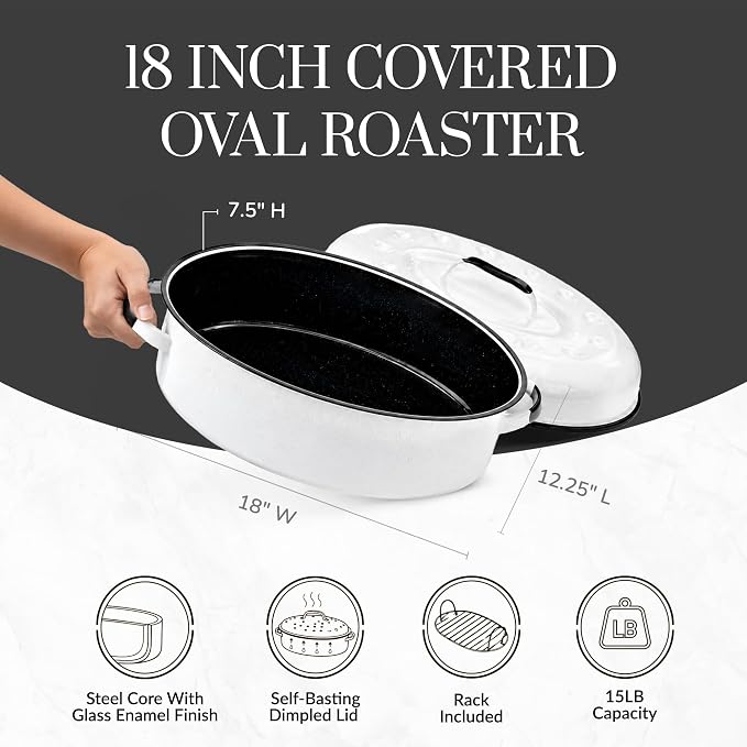 Granite Ware 18-Inch Covered Oval Roaster - Speckled White, Set of 3