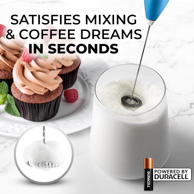 Zulay Powerful Milk Frother for Coffee with Upgraded Titanium Motor - Handheld Electric Whisk, Milk Foamer, Mini Mixer & Coffee Blender for Frappe, Latte, Matcha, No Stand - Frosted Blue