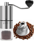 Stainless Steel Burr Manual Coffee Grinder For Drip,French Press,5 Adjustable Settings,Hand Mill with Built-In Burr,For Home Use and Camping (Stainless Steel burr-Sliver)