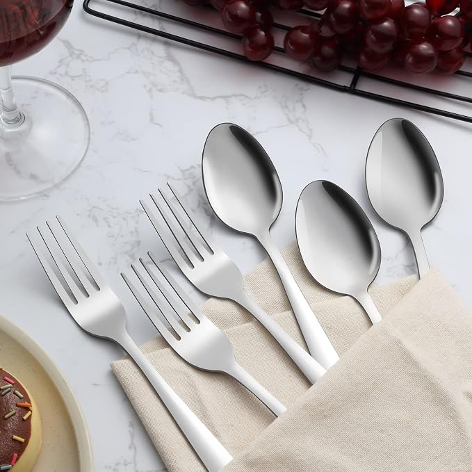 Unokit 36-Piece Spoons and Forks Set Silverware Set - Forks and Spoons Food Grade Stainless Steel Silverware for Home, Kitchen and Restaurant, 18-Fork and 18-Spoon, Mirror Polished & Dishwasher Safe