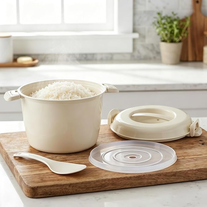 DOITOOL Microwave Rice Cooker 2.75 Quart Rice Steamer Cooker & Microwavable Pasta Maker with Steam Release Vent - 10 Cups Large Vegetable Steamer Bowl -, Dishwasher Safe