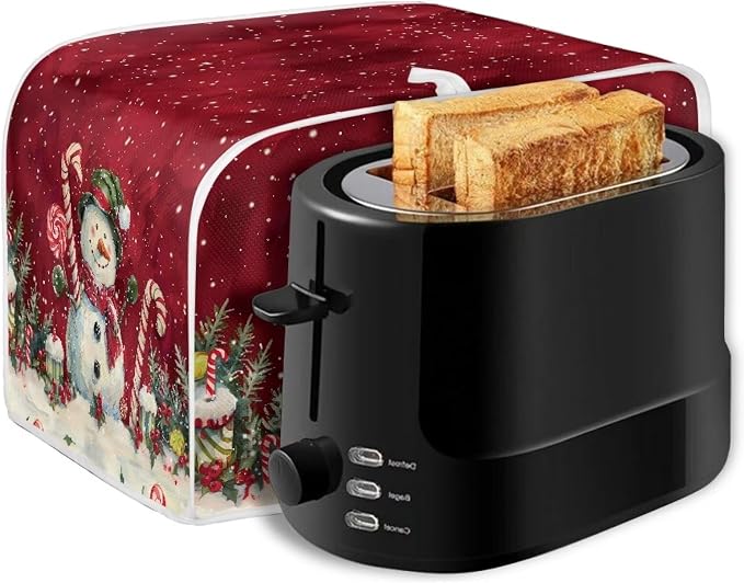 2 Slice Bread Toaster Cover for Christmas, Colorful Floral Print Bakeware Protector Kitchen Accessories Appliance Dust Cover Kitchen Decor Toaster Oven Covers, Cute Snowman Pattern