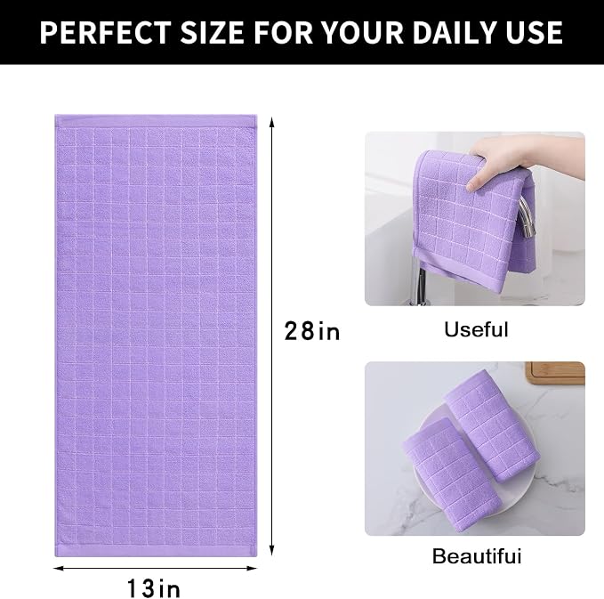 Homaxy 100% Cotton Terry Kitchen Towels, 6 Pack, Lavender | Ultra Soft and Absorbent Dish Towels for Kitchen, Suitable for Drying and Washing Dishes