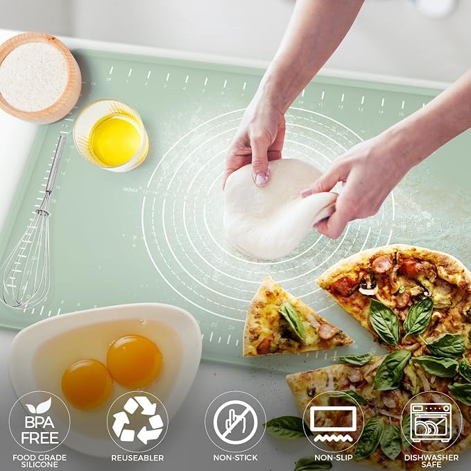 Silicone Baking Mat 28"x20", Extra Thick Dough Rolling Mat | with Measurements and Edge Heightening, Non-stick Food Grade Pastry Mat for Pastry, Bread, Cookies, Pizza, Fondant, Pasta