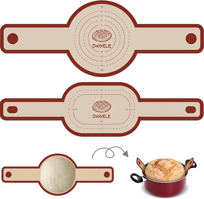 Silicone Bread Sling, Sourdough Transfer, Nonstick, 2 Pack Oval and Round | Easy Cleanup & Reusable Baking Mats, Sour Dough Tools & Supplies for Dutch Oven, Red