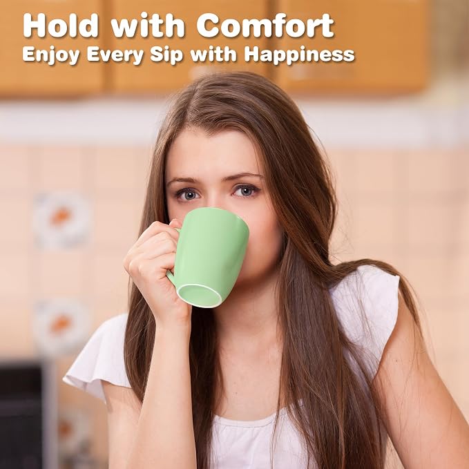 Urbanstrive 16 oz Large Coffee Mugs Set of 4 Ceramic Coffee Mug White Coffee Cups Tea Cups Idea Gift for Women Men House Warming Gifts New Home Office, Mint Green 4 Pack