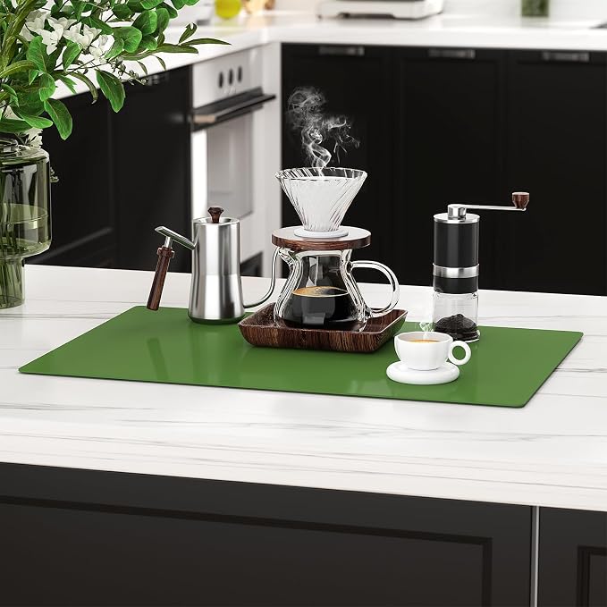 2-Pack Silicone Counter Mats 24”x16”,Green | 1.5mm thick silicone counter protector, heat resistant & non-slip. Works for air fryer, hot pots, pans and coffee maker.