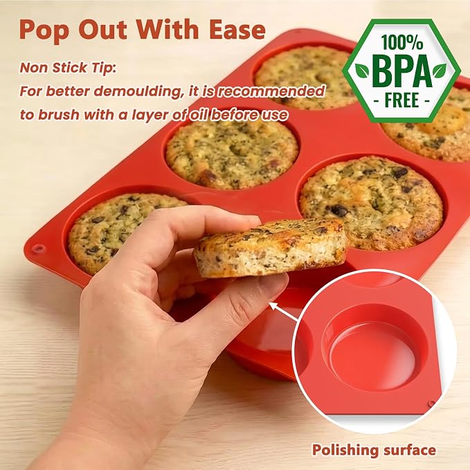 Redfly Silicone Egg Molds for Breakfast Sandwiches 3 Pcs, Non Stick 3 Inch Egg Bites Baking Pans, Silicone Muffin Pans for Baking, Round Muffin Top Pan for Whoopie Pie Pan, Tarts, Quiche