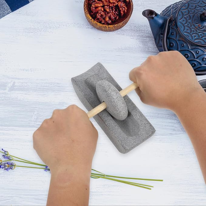 ABOOFAN 1 Set Traditional Chinese Stone Mill Manual Grinder with Hand Crank for Tea Spice Grinding Compact Rolling Pestle for Home Use Ergonomic Design for Effortless Grinding