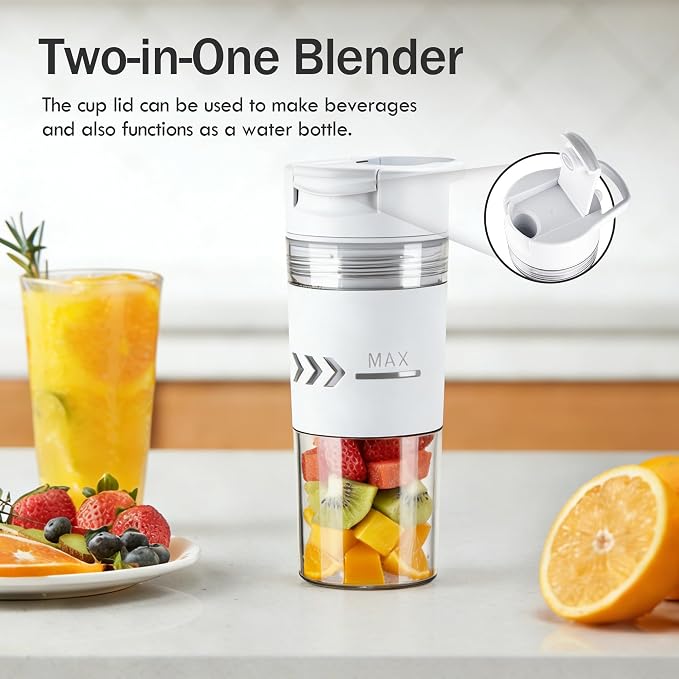 Portable Blender, Cordless, 24oz Personal Blender for Smoothies and Shakes – BPA-Free, USB-C Rechargeable, Dishwasher-Safe Parts, Leak-Proof Lid & Small Clear Cup Included, Holiday Gift Idea