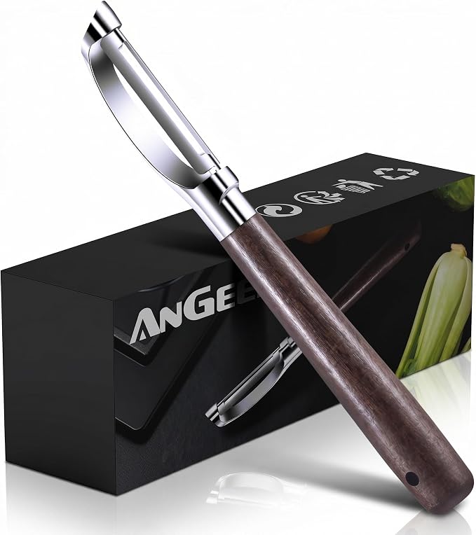 Premium Vegetable Peeler, Stainless Steel Potato Peeler with Ergonomic Wood Handle, Sharp Veggie Peeler for Potatoes, Carrots, Fruits & Cabbage, Professional Peeler for Kitchen (I Shape)