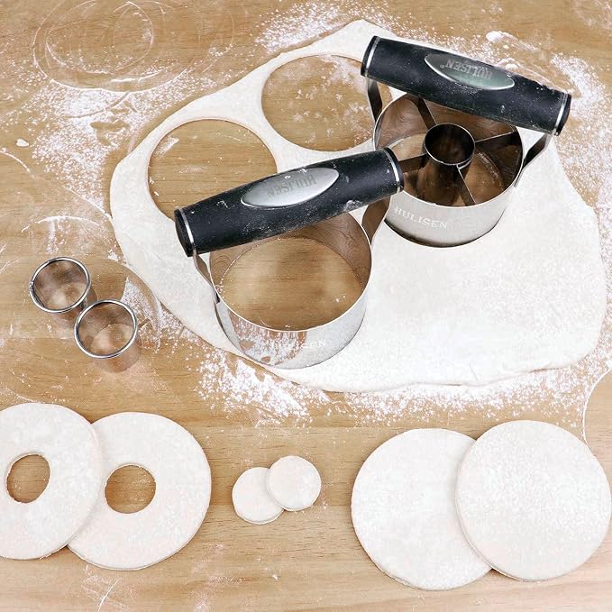 HULISEN 3.5 in Donut Cutter & Biscuit Cutter Set with hole, Stainless Steel | Set of 2, Ergonomic Rubber Handle, Dishwasher Safe, Baking Beginner Friendly, Gift-Ready Packaging