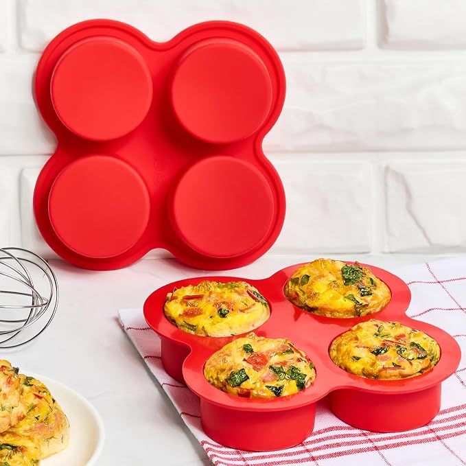 JOERSH Air Fryer Egg Mold, 2 Pack, 4 Cups | Silicone Air Fryer Baking Pan, Non Stick, For Egg Bites, Cupcakes, Muffins, Tart, Frittata, Quiche