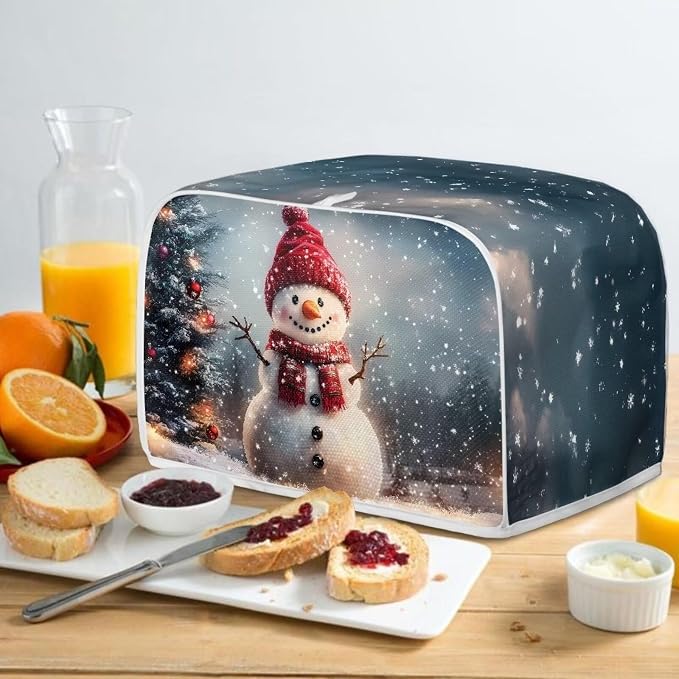 Christmas Toaster Cover 2 Slice Dustproof Toaster Bread Maker Cover Small Kitchen Appliance Fingerprint Protection Kitchen Xmas Decor, Snowman Pattern