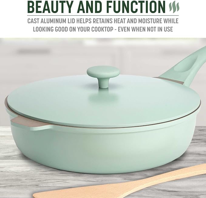 Goodful All-in-One Pan, Multilayer Nonstick Cookware Set, High-Performance Construction, Multipurpose Design Replaces Multiple Pots and Pans, Dishwasher Safe, 11-Inch, 4.4-Quart Capacity, Sage Green