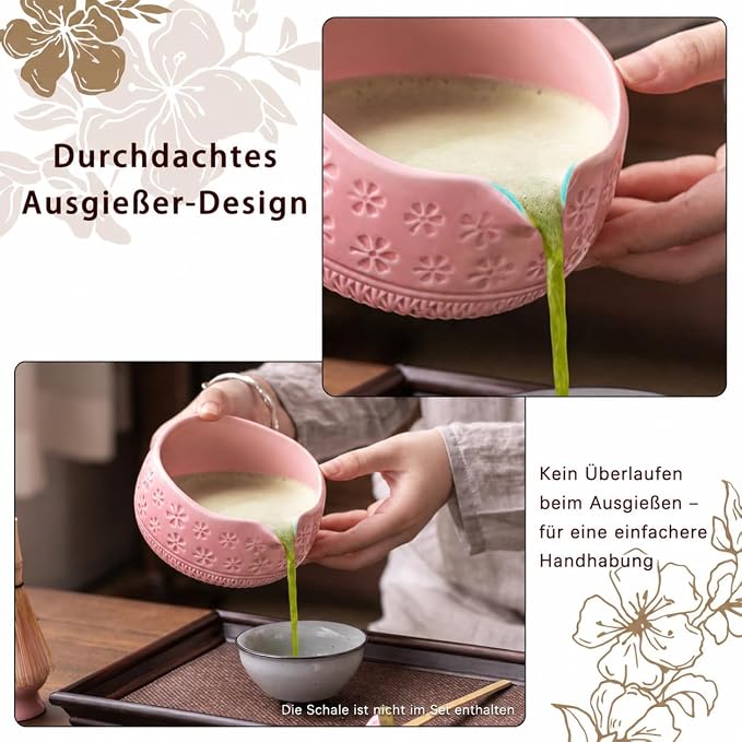 Buucup Matcha Whisk Set, Ceramic Matcha Kit with Bowl & Tools, Pink | 7-piece set includes ceramic bowl, bamboo whisk, scoop, holder, rest, sifter and tea towel for easy matcha making at home.