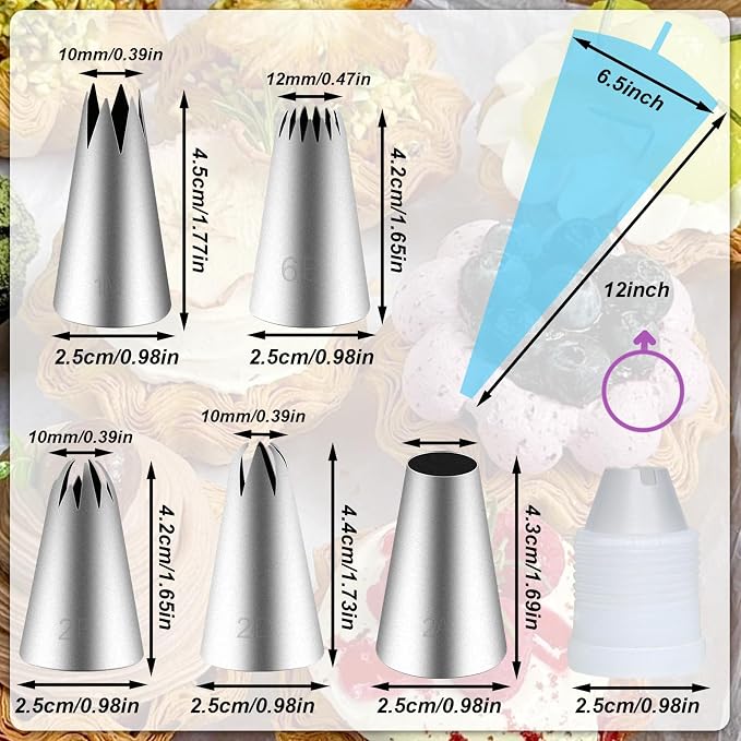 Large Piping Tips Set,Reusable Stainless Steel Icing Nozzles Kit | Cake Decorating Tips Set,Cake Decorating Tools, Frosting Icing Tips for DIY Pastry Dough, Cookie,Cupcake,Cake(1M 2D 2F 6B 2A)