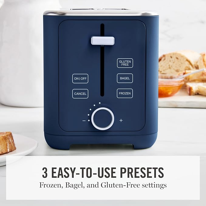 Martha Stewart 2-Slice Toaster, 3 Presets & 10 Shade Settings, Indigo Blue