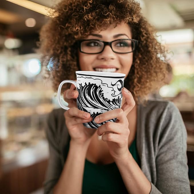 Karma Gifts 14 oz Black and White Boho Mug Mermaid - Cute Coffee and Tea Mug - Ceramic Coffee Mugs for Women and Men