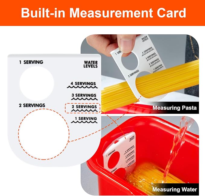 Microwave Pasta Cooker with Strainer Lid & Built-in Measuring Card | Quickly Cook 1-4 Servings-No Mess, Sticking or Waiting for Boil, Pasta Cooker in Microwave for Dorm, RV,Kitchen & Quick Meals