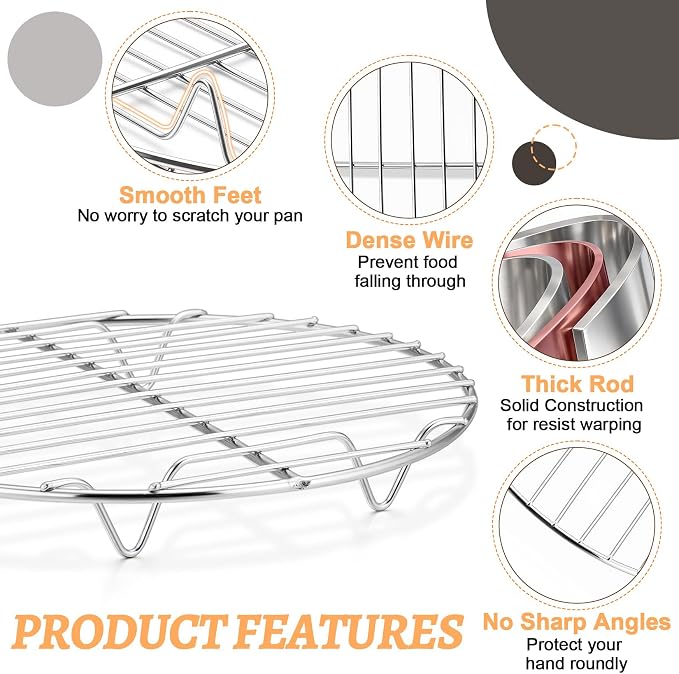 P&P CHEF Round Cooking Rack, Cooling Rack for Steamer, 7.5+9+10.5”, Silver | 3 Pack Stainless Steel Baking Rack for Grilling Roasting, Fits Air Fryer, Canning Pot, Oven & Dishwasher Safe, Non-toxic