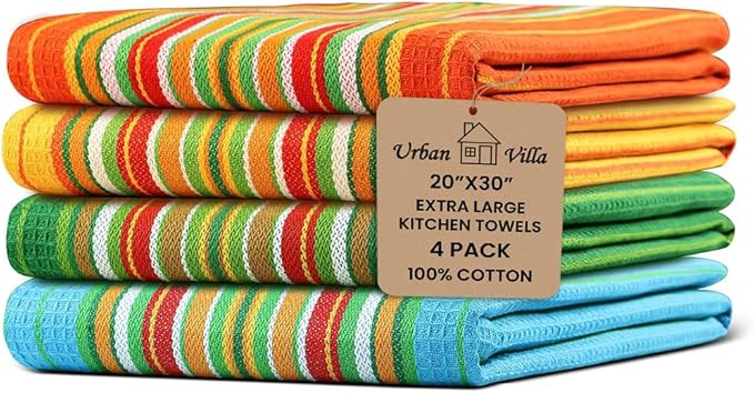 Urban Villa Kitchen Towels Cotton Dish Towels 20”x30” (Set of 4) Multi