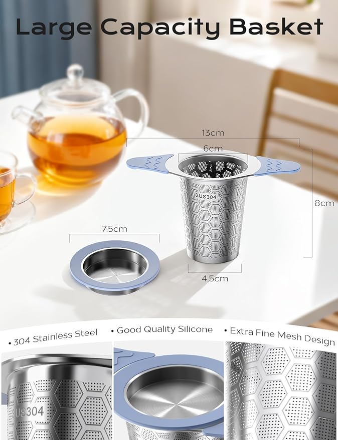 2PCS Tea Infuser for Loose Leaf Tea,Stainless Steel Tea Infuser with Heat Proof Silicone Handles,Extra Fine Mesh Tea Strainers Filter Fine Tea Leaves Effectively,Fits TeaPots/Mugs