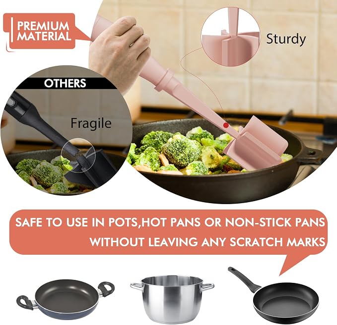 2Pack Meat Chopper Hamburger Masher Ground Beef Smasher Utensil Mix Tool | Upgrade Heat Resistant Meat Masher, Nylon Potato Mashers Beef Smasher, Dishwasher Safe Non Stick Mix & Chop Tool Gift-Pink