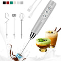 Colarlemo Milk Frother Handheld Rechargeable, Frother Wand Drink Mixer Electric Whisk for Coffee, Detachable With 3 Stainless Whisks, Hand Mixer for Lattes, Cappuccino, Matcha, Egg, No Stand, Silver