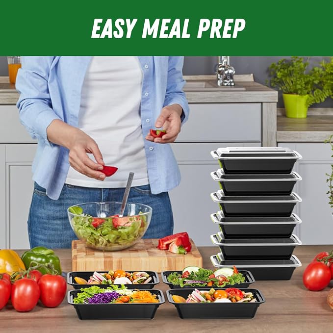 Dealusy 50 Pack (100-Piece) 32 oz Meal Prep Containers Reusable with Lids | Sturdy Leakproof & Food Safe, Microwave, Freezer, Dishwasher Safe Prep Containers, To Go Take Out Plastic Food Storage
