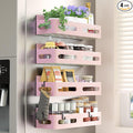 4-Pack Magnetic Spice Rack for Refrigerator with Hooks, Pink | Strong multipurpose magnetic shelf for kitchen & bathroom organization. Includes 4 removable hooks for hanging items.