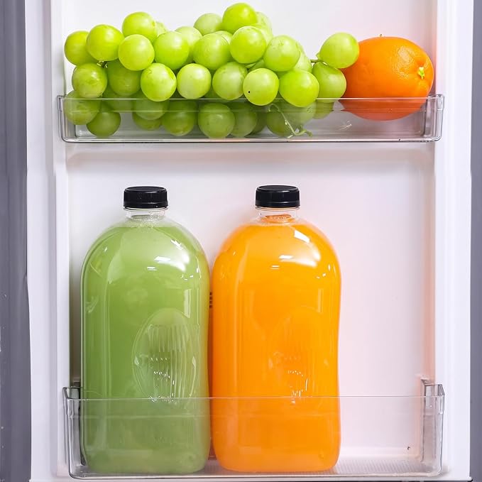 6pcs 64oz Reusable Plastic Juice Bottles with Caps, Accessories | Empty Beverage Containers with Lids and Sticker Labels, Funnel, pull handles for Juicing, Smoothies, Tea, Milk