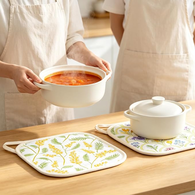 6 Pack Pot Holders 100% Cotton Heat Resistant Potholder, Machine Washable Pot Holder, Hot Pads, Table Pads for Cooking Baking (Z)