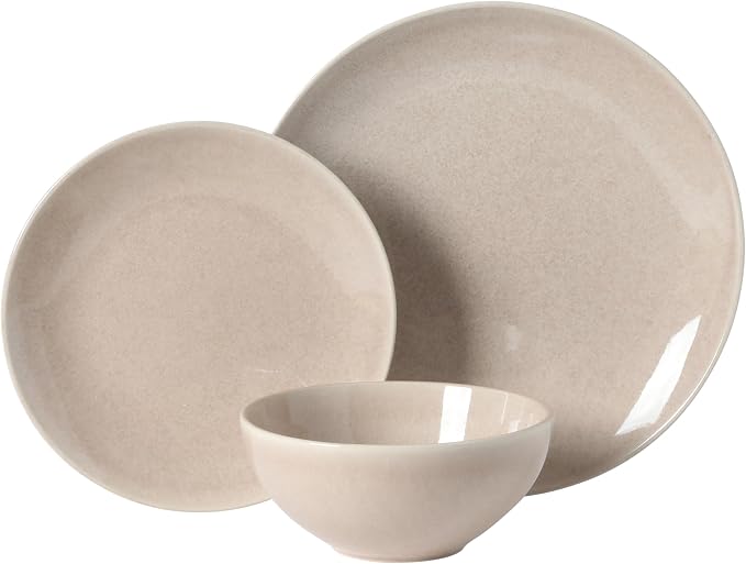 Gibson Elite Castle Peak Plates and Bowls Set, 12-Piece Dinnerware Set, Taupe Reactive Glaze Stoneware Dishes, Dinner Plates, Salad Plates & Cereal Bowls
