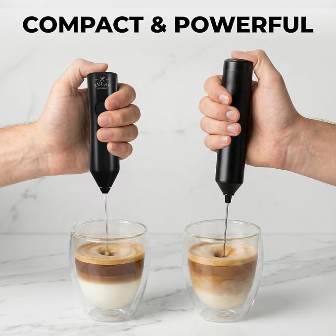 Zulay Kitchen Rechargeable Milk Frother Handheld - Frother Wand, Drink Mixer, Electric Whisk Frother, for Cappuccinos, Matcha & Protein Powder - Dynamic 3 Whisk, 3 Speed 500mAh Black