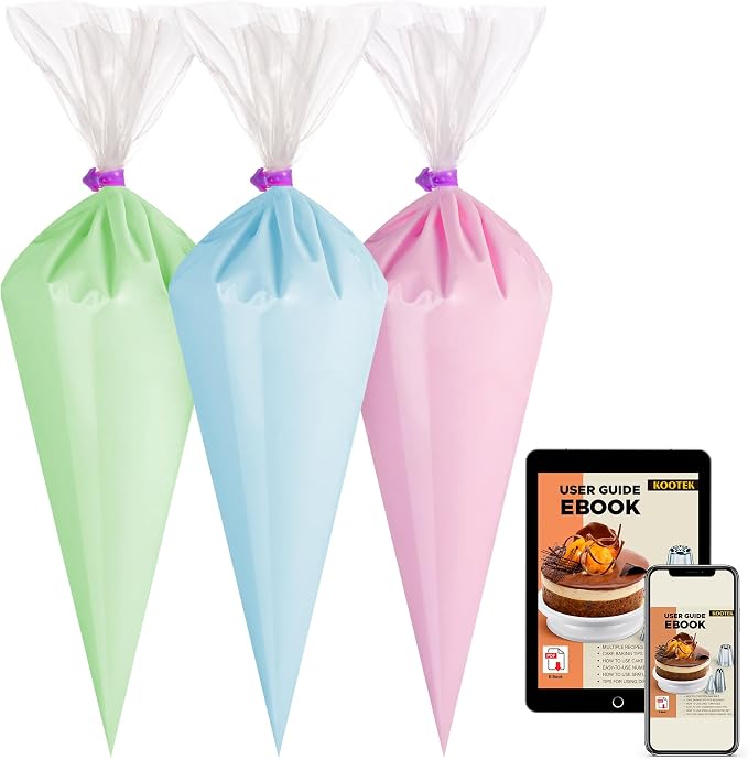 Kootek Piping Bags, Disposable Pastry Icing Bags 16 Inch, 100 Pcs Large | Anti Burst, Disposable, Durable, Transparent, for Cookie Cupcake Frosting Cake Decorating, Baking Supplies, Video Tutorial