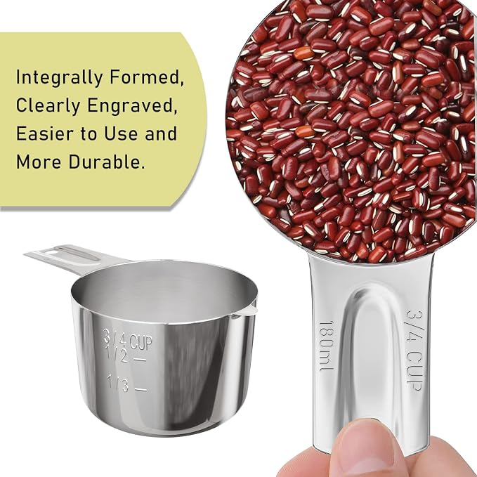 1PCS 3/4CUP(180ml, 6oz) Measuring Cup, 18/8 Stainless Steel Measure Scoop | High Precision, Food-Grade 304 SS, ‌Rust-Free, Dishwasher-Safe, Easy-Read Markings, Multi-Purpose, Sturdy & Durable