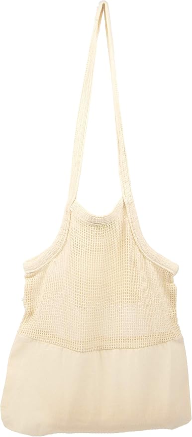 Reusable Grocery Bags - Organic Cotton Mesh Net Bag with Handles | Reinforced Bottom | Shopping, Groceries, Beach Tote, Produce Bag, Fruit & Vegetable Storage | Machine Washable, Eco Friendly (1 Bag)
