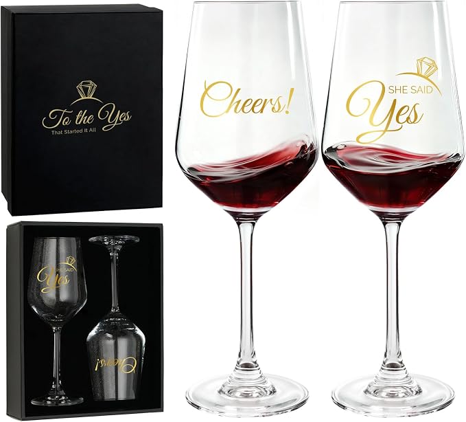 AW BRIDAL Fiance and Fiancee Enagagement Gifts Wine Glasses Set of 2 | Bridal Shower Bachelorette Gifts for Bride and Groom to Be, Wine Glass Gift Basket for Newly Engaged Couple 2026