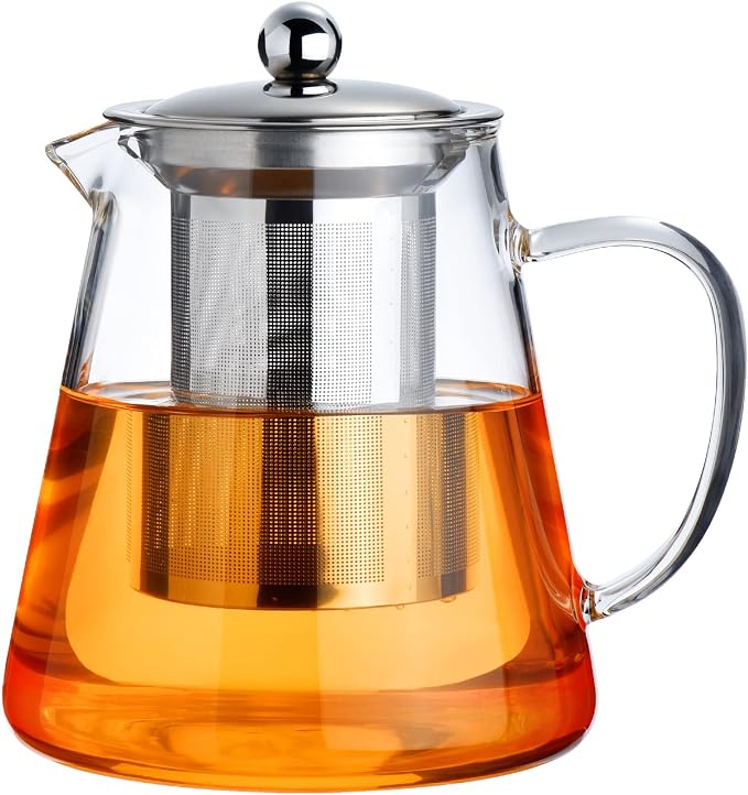 PARACITY Glass Teapot Stovetop 18.6 OZ, Borosilicate Clear Tea Kettle with Removable 18/8 Stainless Steel Infuser, Teapot Blooming and Loose Leaf Tea Maker Tea Brewer for Camping, Travel (550ML) | Tea infuser & tea strainer. Blooming tea; clear teapot,...