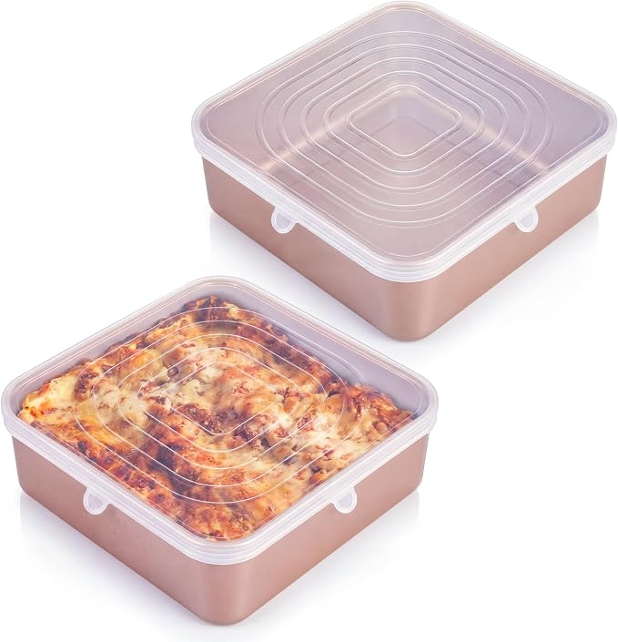 2 Pcs 9x9 Inch Silicone Bakeware Lids, Reusable Safe Storage Lids Square Replacement Cover Stretchable for Baking Dishes, Casserole Dishes, Cake Pan, Freezer, Microwave Safe Food Cover