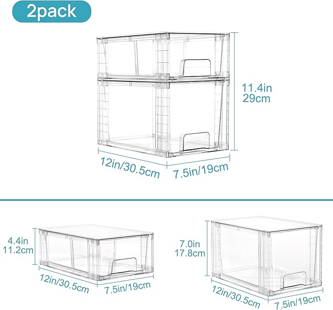 Vtopmart Clear Stackable Storage Drawers, 8 Pack Medium Set | Medium and Small Pull-Out PET Drawers for Consistent Organization, Stackable Storage Solution for Cabinets, Closets, Pantry
