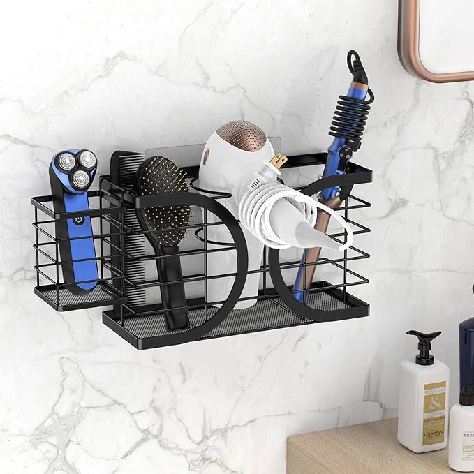 Hair Dryer Holder 3in1 Hair Tool Organizer/Wall Mounted,Cabinet Door or Desk-based Blow Dryer Holder/Height-adjustable Curling Iron Holder/Bathroom Cabinet Organizer for Flat Irons | Hair Dryer Holder Wall mount Height-adjustable Curling Iron Holder/Ba...