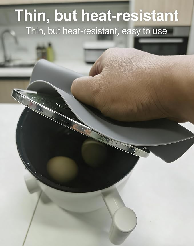 Silicone Hot Pot Holder Mats 8in (4-PCS) - Heat Resistant Countertop Protector with Non-Slip Geometric Pattern, Easy Clean Kitchen Trivet for Dining Table, Stove Top, Counter Safe Small Grey