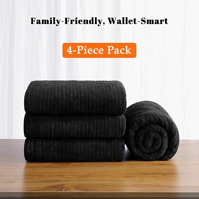 4 Pack Bath Towels Set 35 x 70in Extra Large, Ultra Soft Microfiber | Luxury Thick High Absorbent and Quick Dry Bath Sheet for Bathroom, Beach, Yoga, Sport,SPA, Fitness, Black