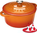 Overmont Enameled Cast Iron Dutch Oven - 7QT Pot with Lid Cookbook & Cotton Potholders - Heavy-Duty Cookware for Braising, Stews, Roasting, Sourdough Baking orange