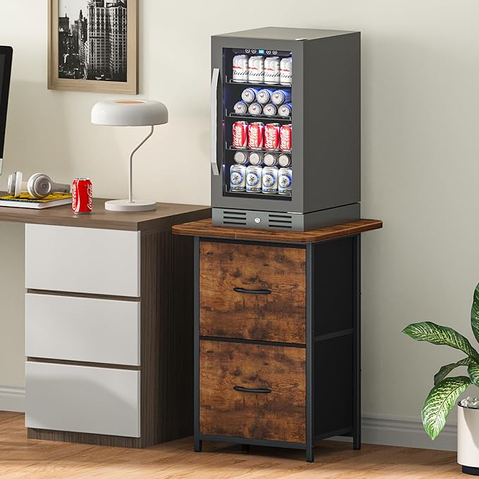 Snughome Mini Fridge Stand with Storage, Mini Fridge Cabinet Small Refrigerator Table Stand with Drawers, Heavy Duty 220 LBS, Compact Beverage Cooler Rack Shelf for Dorm, Apartment, Office Coffee Bar