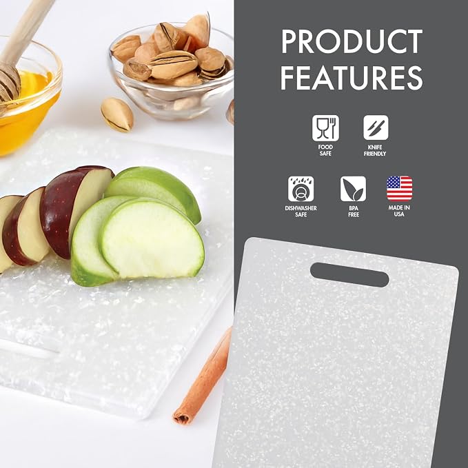 Dexas Classic Jelli Cutting Board with Handle, 9 by 15 inches, White Granite Pattern